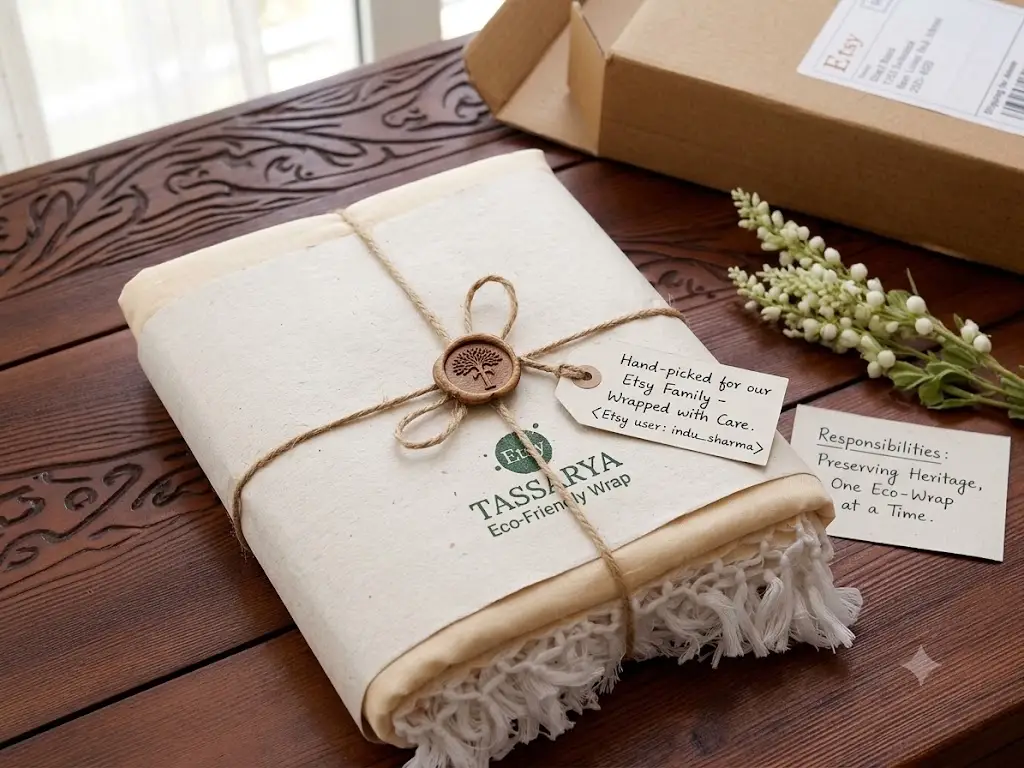 Bhagalpuri chaddar prepared in Tassarya eco-friendly wrapping